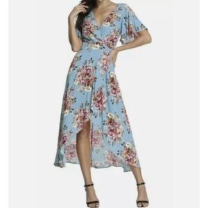 Elegant Floral High-Low Dress in Light Blue